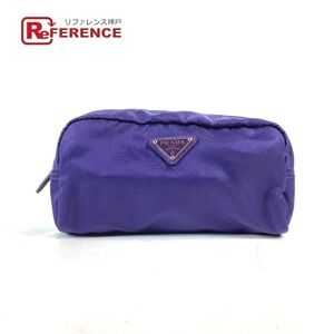 Prada Triangle Logo Plat Cosmetic Pouch Nylon Makeup Purple